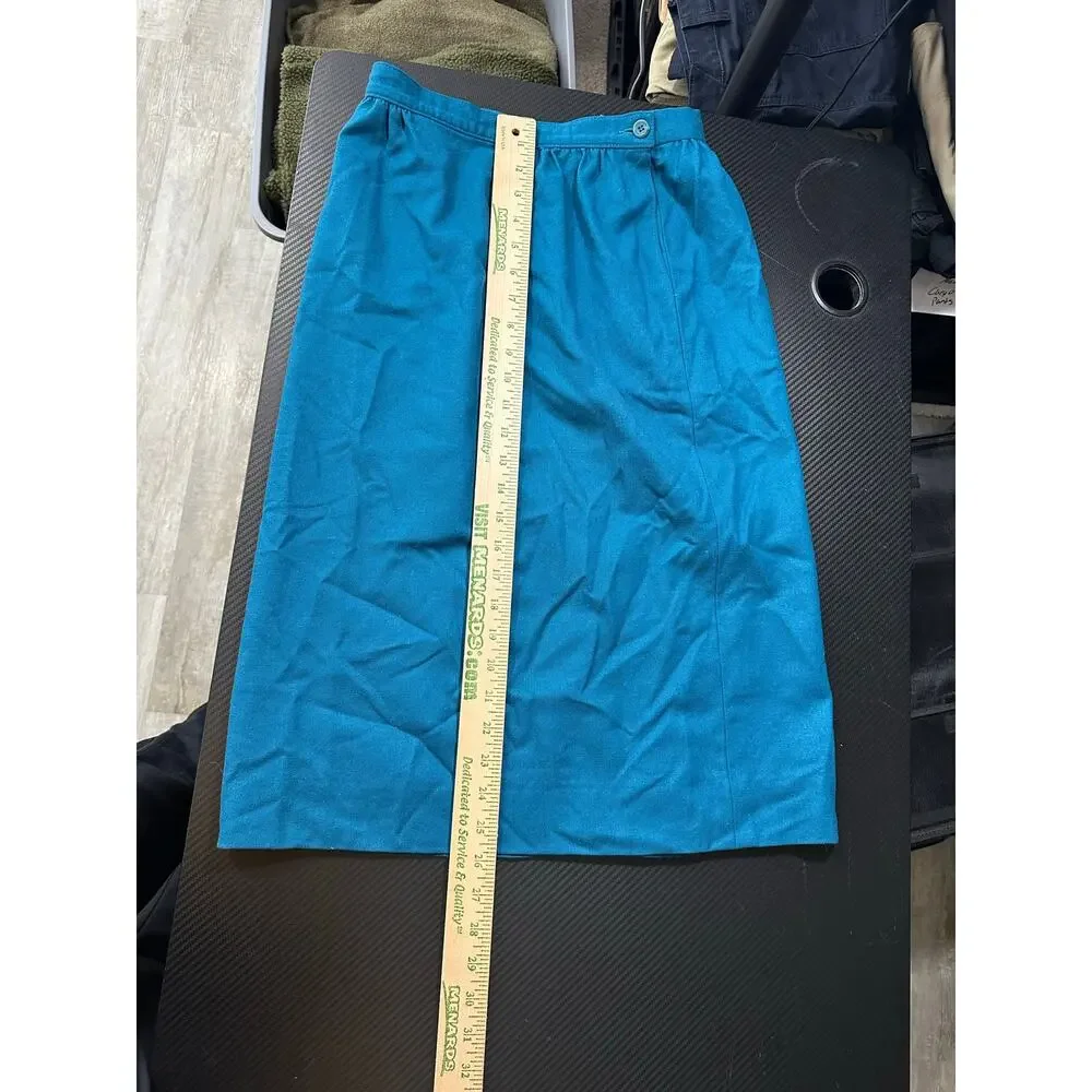 Vintage Pendleton Wool Midi Skirt Teal Size 8 Fits Approx 26 Inch Waist
